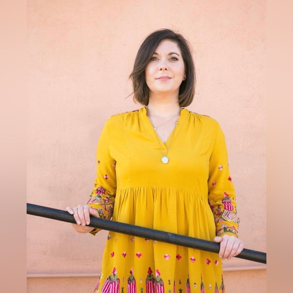 ANTHROPOLOGIE | FLOREAT RAELLA YELLOW EMBROIDERED DRESS LARGE - Picture 2 of 11